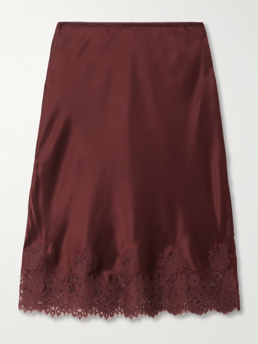 DÔEN Elowette Burgundy lace-trimmed silk-satin midi skirt